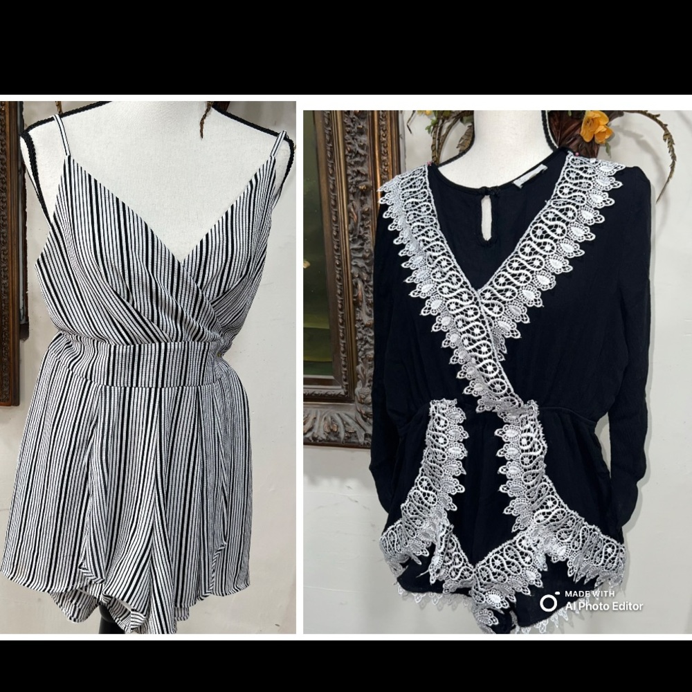 Black and White Striped Jumpsuit / Dark Blue jumpsuit 
Bundle of 2 .